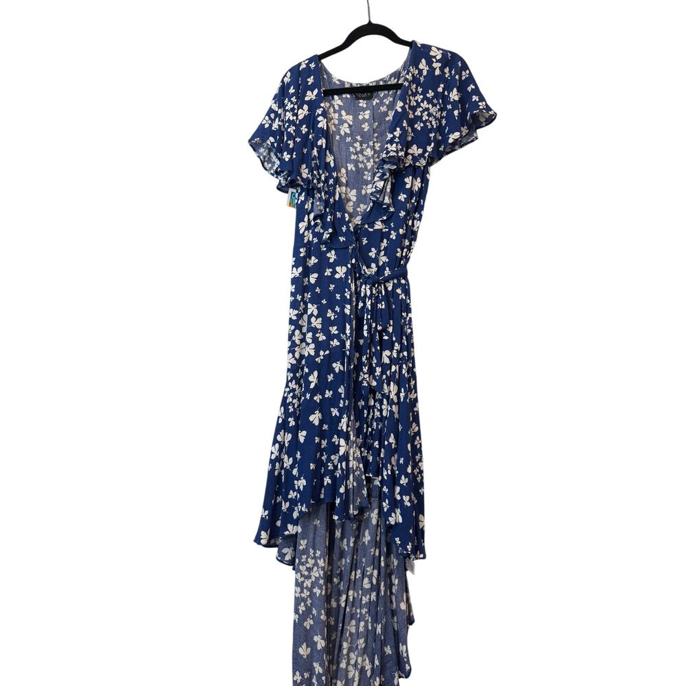 Bolufe Wrap High Low Blue Floral Dress Size Small New with Tags Ruffle Sleeve
